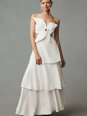 FARM Rio White Floral Knot Tiered Maxi Dress